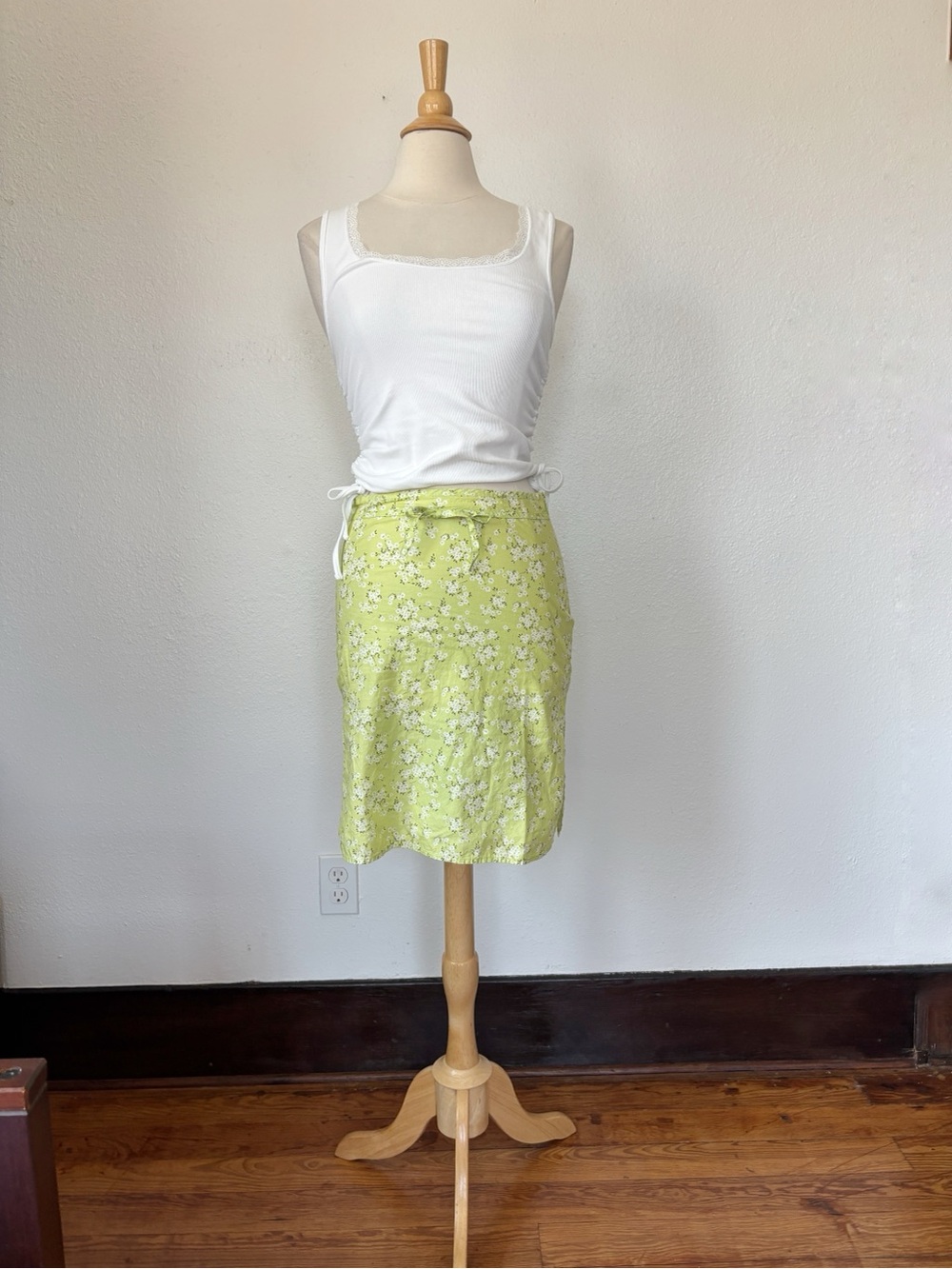 Y2K Light Green Floral Tie-Waist Skirt